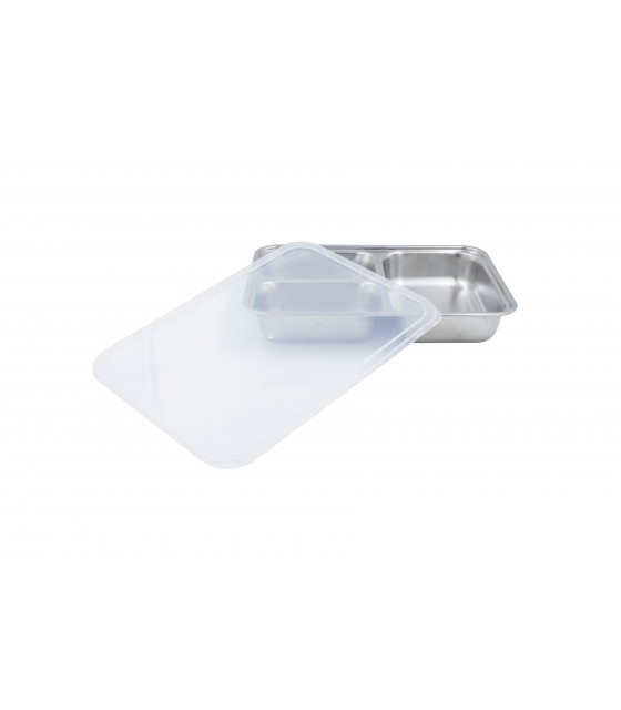 PLATEAU INOX 3 COMPARTIMENTS + COUVERCLE PP dans INOX