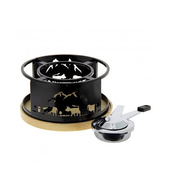 RECHAUD FONDUE MOTIF VACHE + PLATEAU BOIS dans APPAREIL A FONDUE ET SPECIALITES