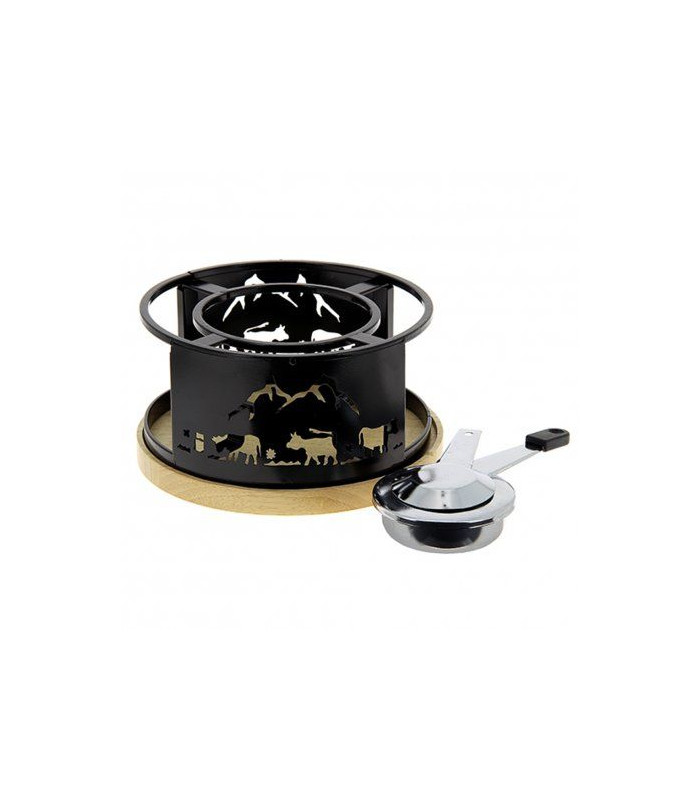 RECHAUD FONDUE MOTIF VACHE + PLATEAU BOIS dans APPAREIL A FONDUE ET SPECIALITES
