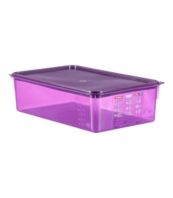 BOITE DE CONSERVATION ANTI-ALLERGIQUE GN1/1 MAUVE + CLIP H150MM ARAVEN dans BOITES DE CONSERVATION