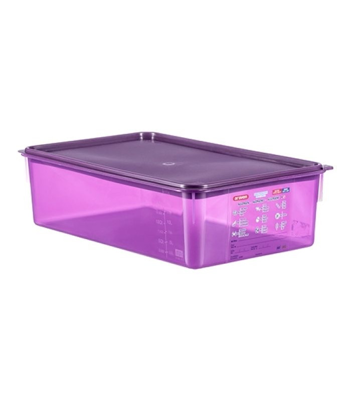 BOITE DE CONSERVATION ANTI-ALLERGIQUE GN1/1 MAUVE + CLIP H150MM ARAVEN dans BOITES DE CONSERVATION