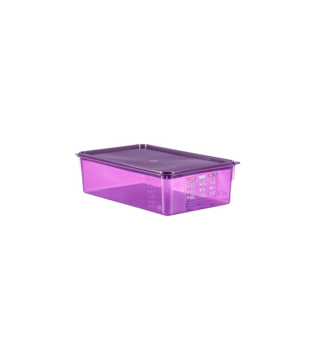 BOITE DE CONSERVATION ANTI-ALLERGIQUE GN1/1 MAUVE + CLIP H150MM ARAVEN dans BOITES DE CONSERVATION